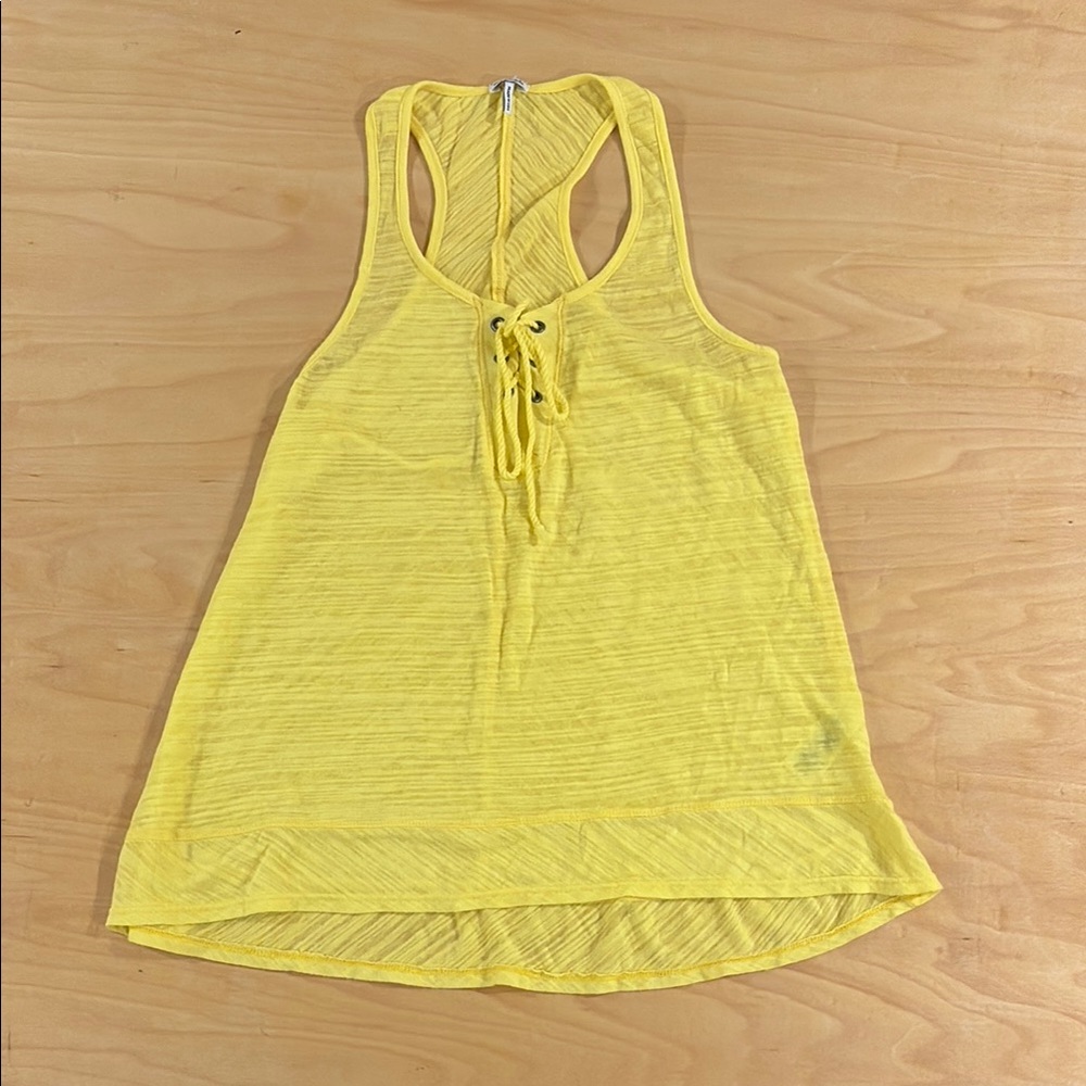 Splendid Yellow Asymmetrical Tie Front Tank Top